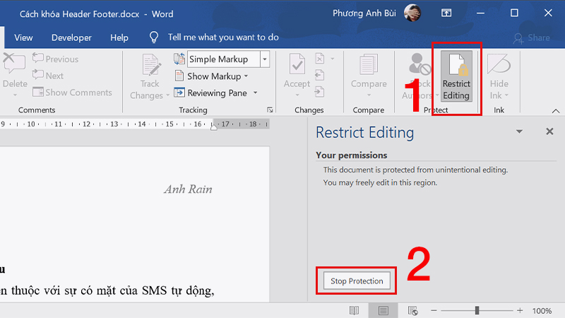  Chọn Stop Protection để nhập mật khẩu